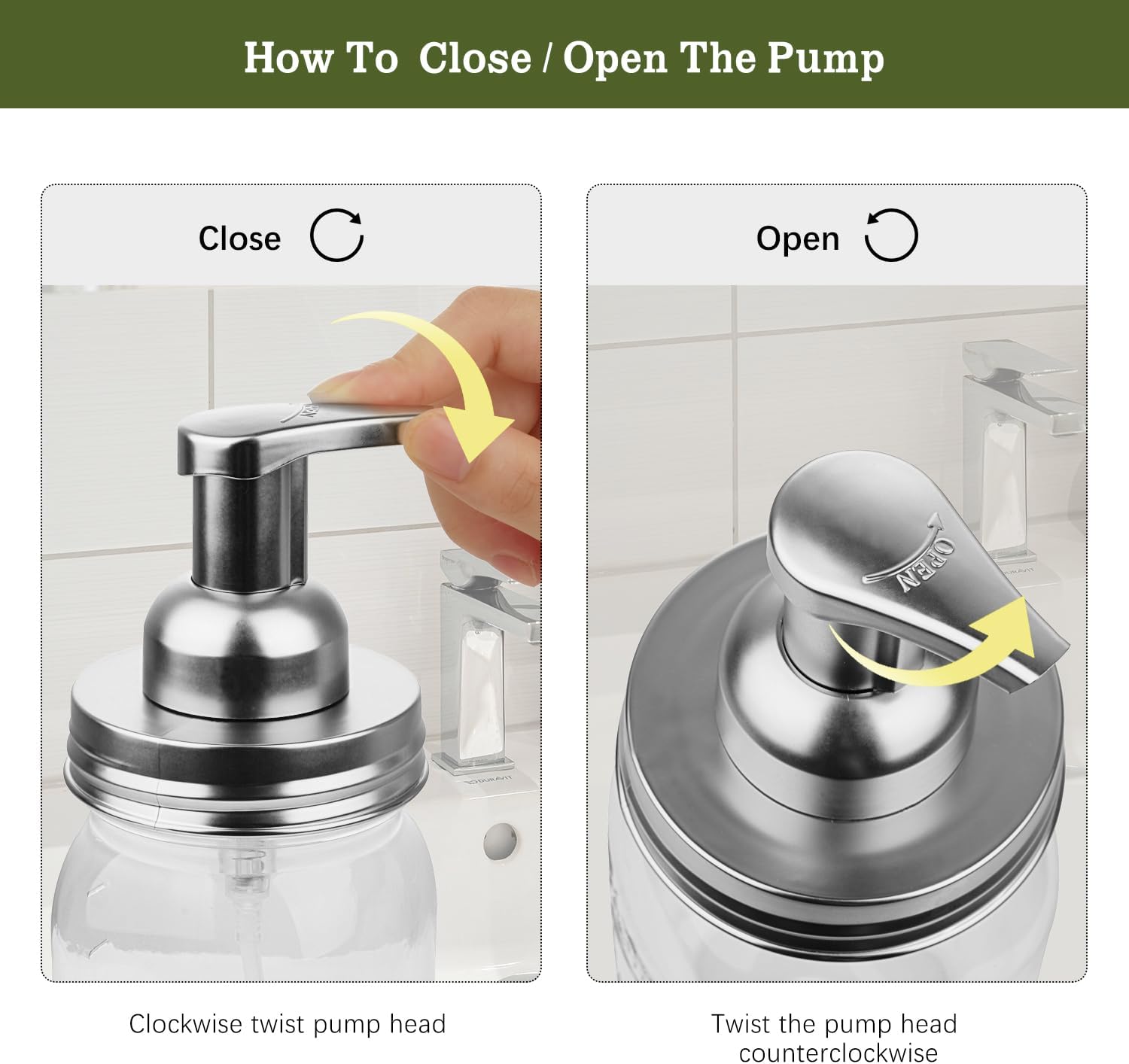 Amolliar Plastic Mason Jar Foaming Soap Dispenser with Pump Lid,16OZ Refillable Hand Soap Dispenser Set with Cute Lables - Farmhouse Decor for Kitchen/Bathroom, Lotion Dish Soap (2 Pack, Silver) - Image 7