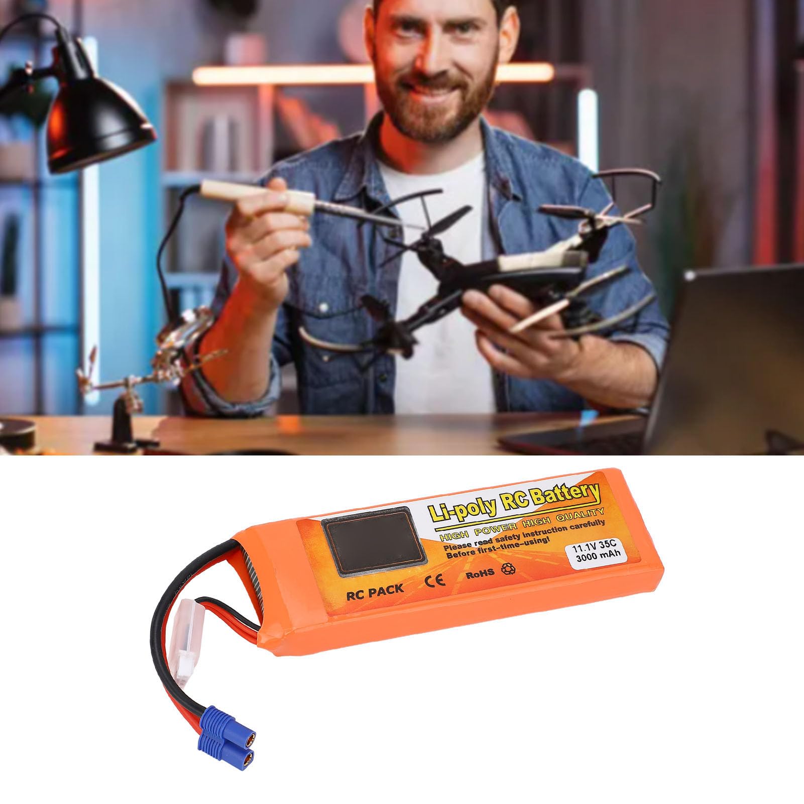 Batería Lipo 3S 3000mAh 11.1V 35C Soft Pack RC Batería con Conector Deans T, Batería de Reemplazo de Seguridad Liviana Portátil Quadcopter con Enchufe EC3 para Avión Lancha Rápida