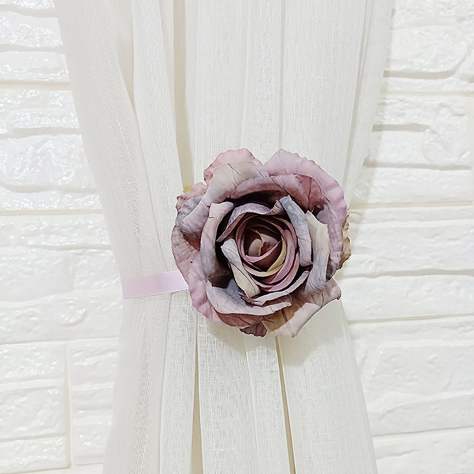 FCSHFC Magnetic Curtain Tiebacks, Rose Flower Decorative Curtain Tie Backs Modern Style Outdoor and Indoor Curtain Holdbacks (Color : B)