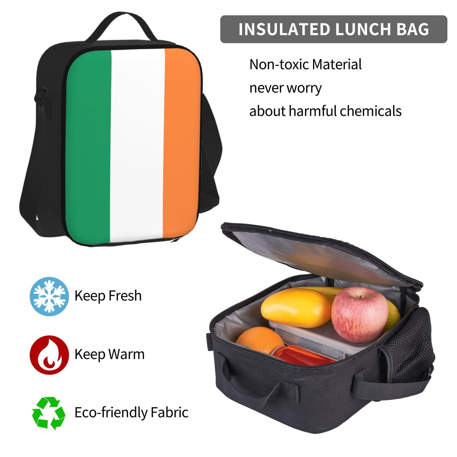 Plecak z irlandzką flagą dziecko chłopcy dziewczęta pudełko na lunch szkoła torba na książki zestaw uczniów szkół średnich student prezent, Czarny, One Size, Bagaż