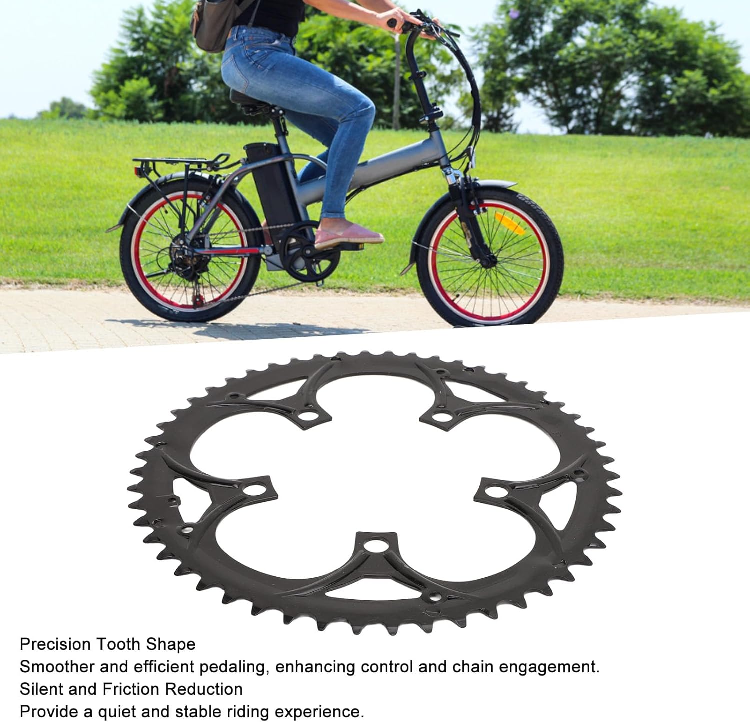 Tbest 52T Steel Chainring, Sturdy Friction Reduction with Separator for Mid Drive Motor, Electric Bike Gear for Commuters, Mountain Riders, Urban Cyclists