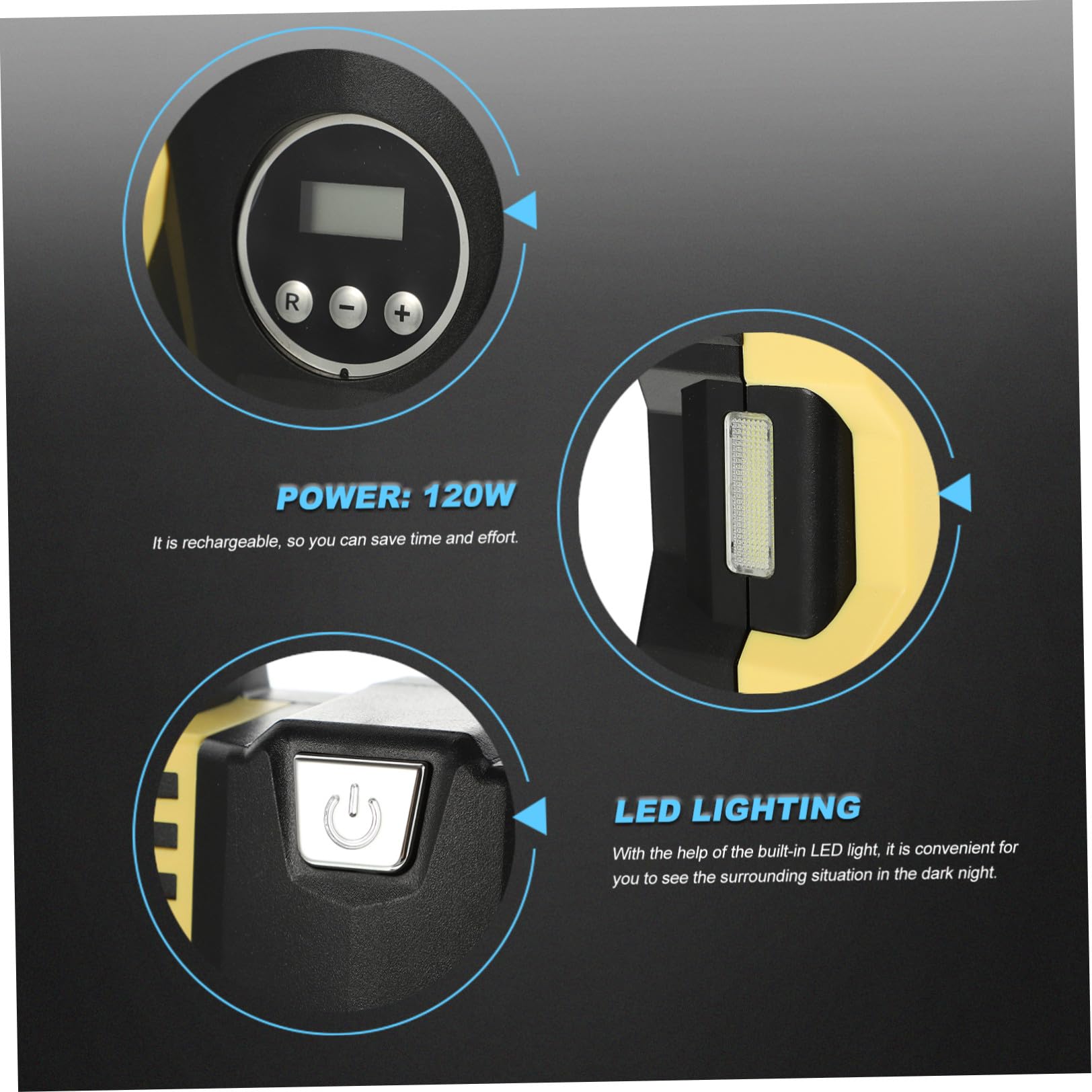 GALPADA Inflador Eléctrico Portátil 22 Cilindros para Neumáticos de Coche Material Abs y Cobre con Manómetro Digital Mantiene Presión Estable y Fácil de Usar