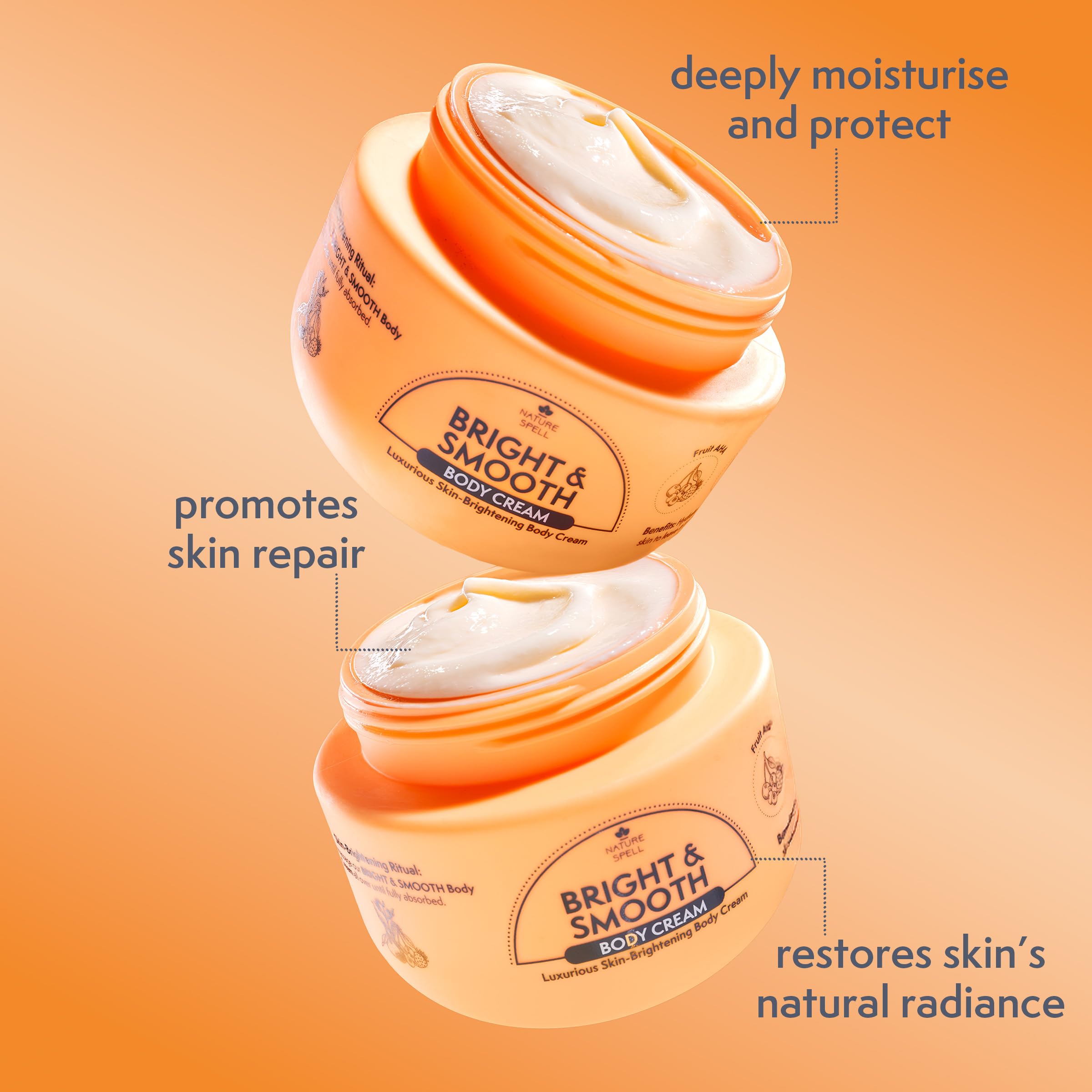 Nature Spell Bright & Smooth Body Cream, Brightening and Hydrating for All Skin Types with Vitamin C, Fruit AHA, Allantoin - Image 2