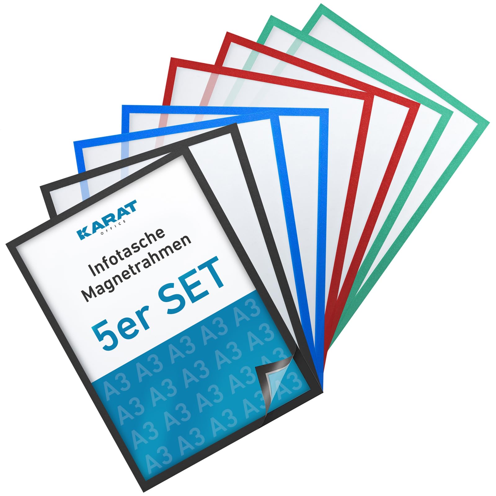 KARAT 5 x DIN A3 Magnetic Frames for Children's Drawings, Document Holder, Document Holder, Magnetic Frame for Offer Signs, Paper Holder (External Size 45 x 33 cm, Grey)