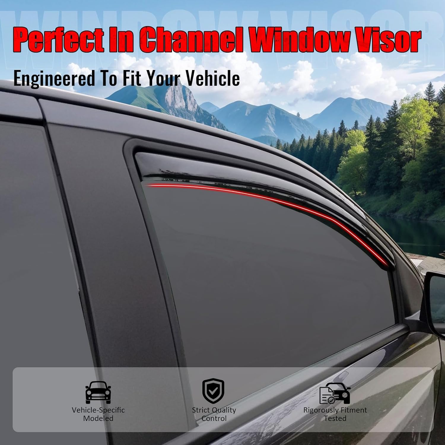 IKON MOTORSPORTS in Channel Window Visors Compatible with 2015-2022 Chevrolet Colorado & GMC Canyon Extended Cab, Acrylic Smoke/Tinted Rain Guards, Side Window Wind Deflectors 2PCS
