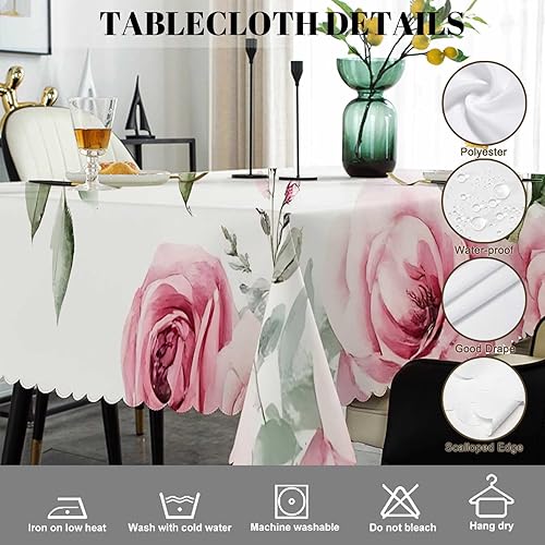 Miniatura 4 de Swono Mantel rectangular con diseño de rosas y hojas de rosas, mantel oblongo, de 52 x 70 pulgadas, para mesa de comedor, bufé, fiestas, patio y