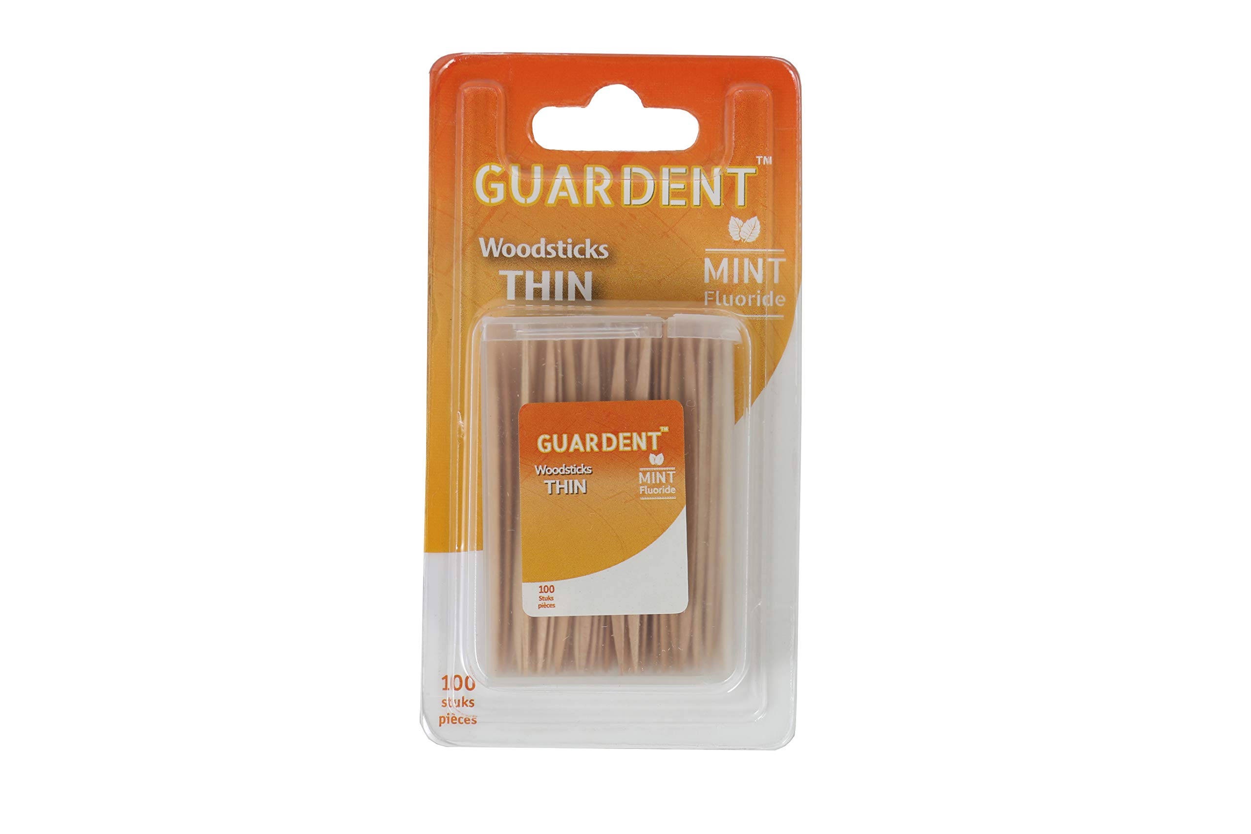 GuardentDental Thin Toothpicks and Biodegradable Woodsticks Plaque Remover Fresh Effect - Mint & Fluoride Flavor 100 Picks