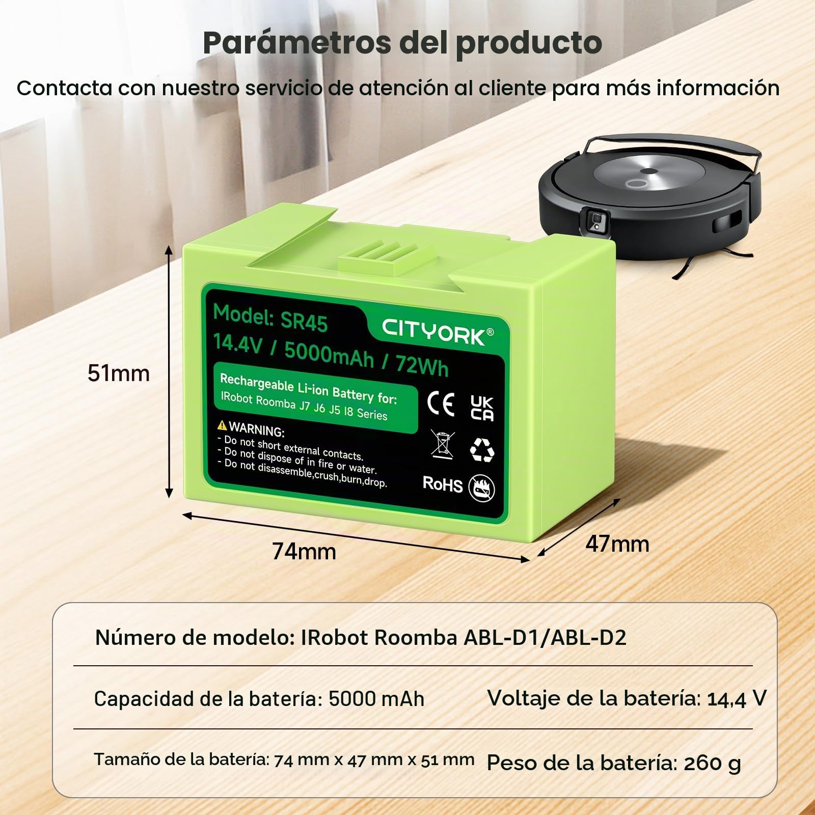 CITYORK ABL-D1/ABL-D2 Li-Ion Batería de Repuesto para iRobot Roomba J7/J7+, J6/J6+, J5+/J5, I8/I8+ Plus J7550, J755020, 7150, J7150, J715020, i8550, i855020 Bateria iRobot Roomba - 14,4V 5000 mAh