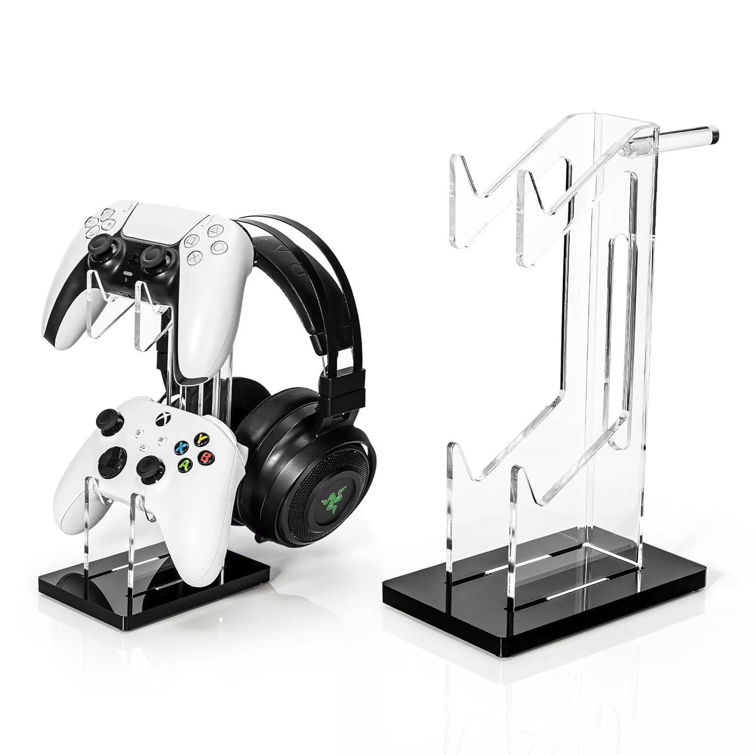 OAPRIRE Controller Holder Headset Stand, 2 Tier Acrylic Gaming Controller Stand Compatible with PS4, PS5, Xbox ONE, Switch, Universal Design (Black)