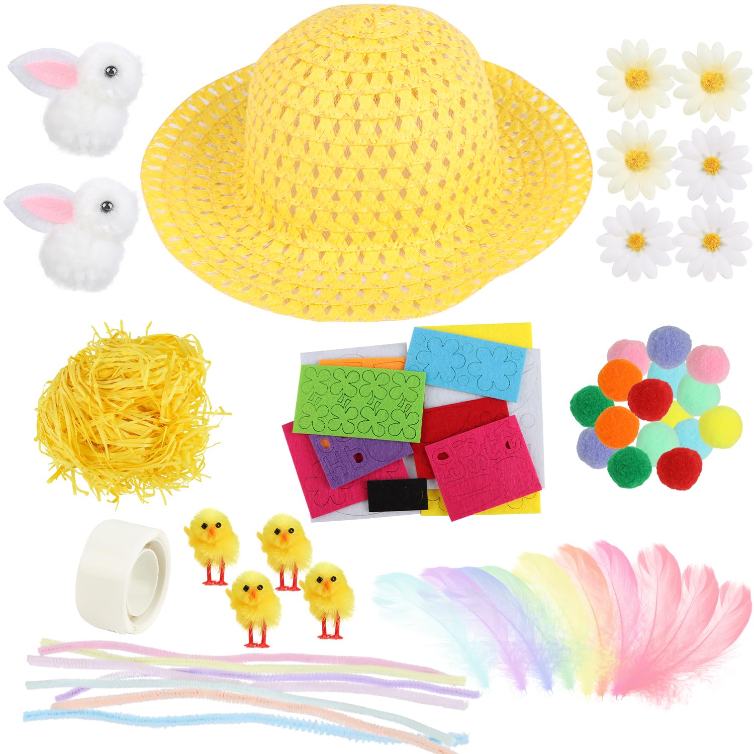 Huniee Boys Yellow1 Suloli Easter Bonnet Decorations Kit,Easter Hats To Decorate Make Your Own Easter Bonnet Easter Bonnet Hat For Kids Easter Bonnet Making Kit For Girls(Yellow)