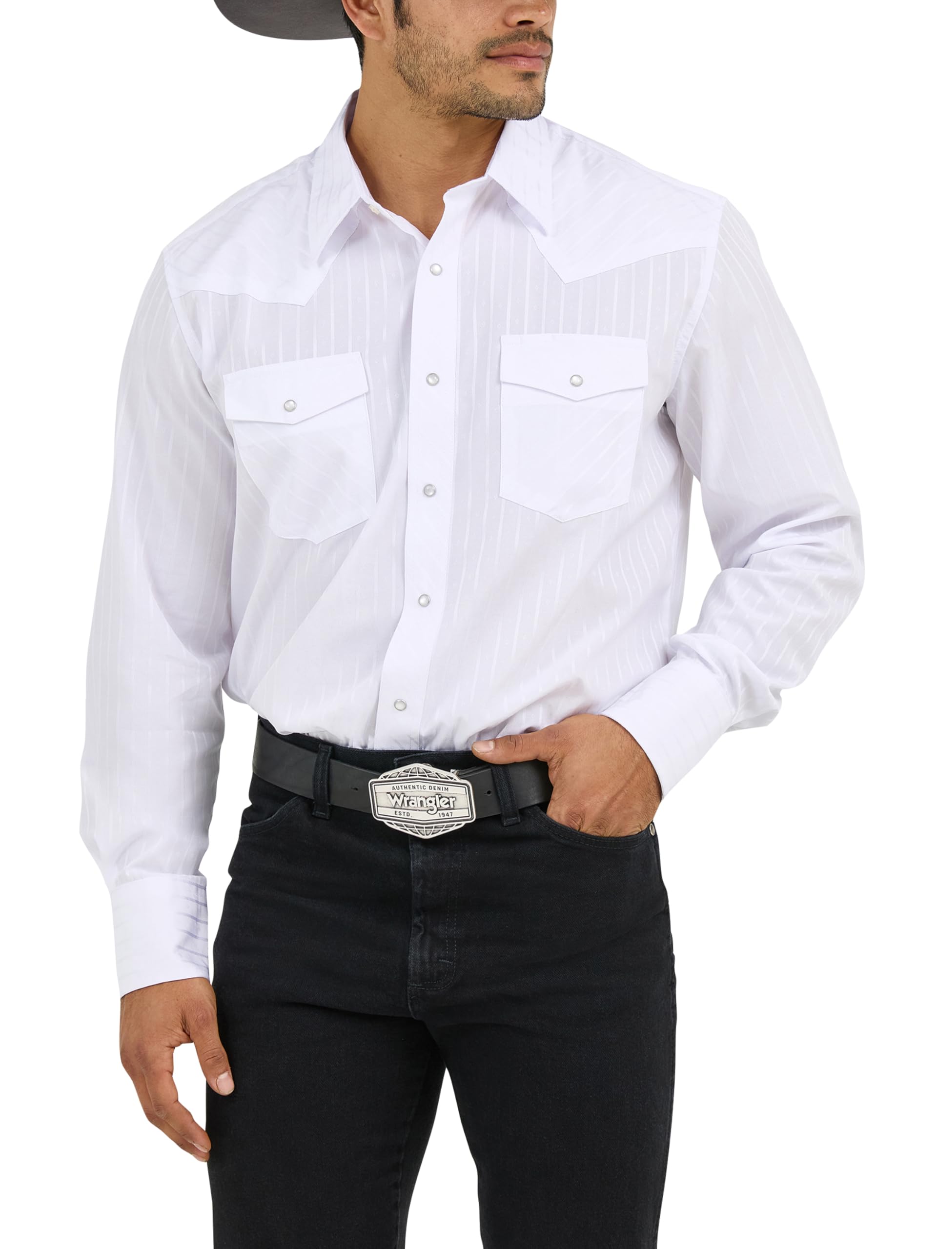 Wrangler, Camisas deportivas estilo western de manga larga con dos bolsillos y botones a presión para hombre