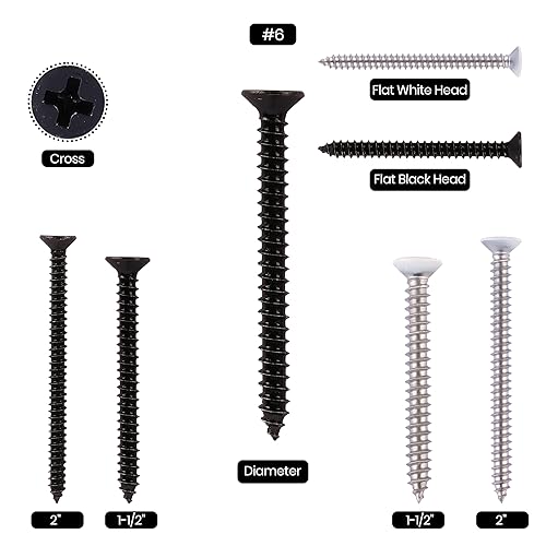 Miniatura 3 de Venforze Tornillos de madera de cabeza blanca, 100 piezas #8 x 1-12 pulgadas de acero inoxidable Phillips cabeza plana, tornillo de acero inoxidable