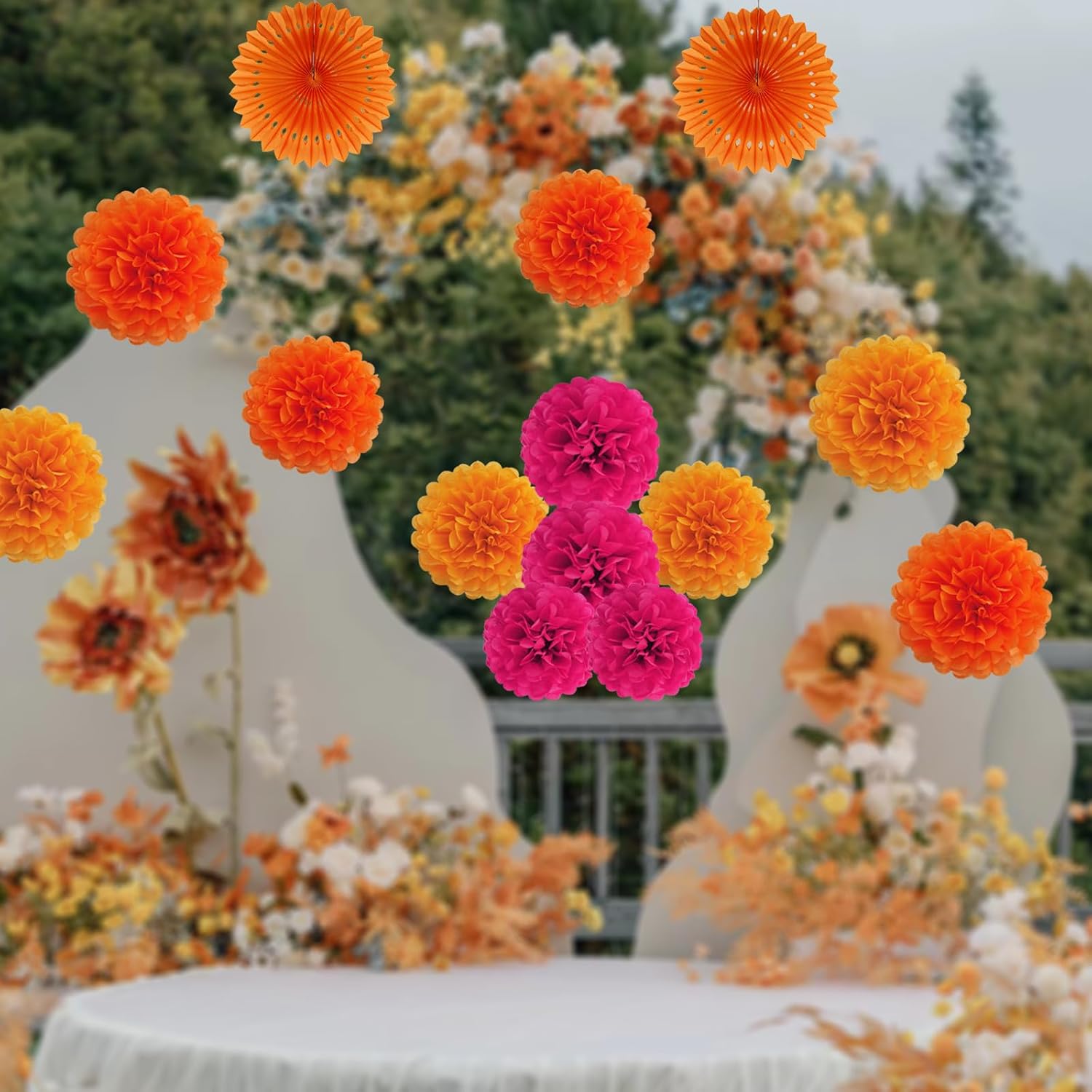 Envibe Pink Orange Party Decorations, Tissue Paper Pom Poms Decorations for Wedding, Baby Shower, Bridal Shower, Graduation and Thanksgiving Party, 36 Pcs Orange Birthday Decorations.