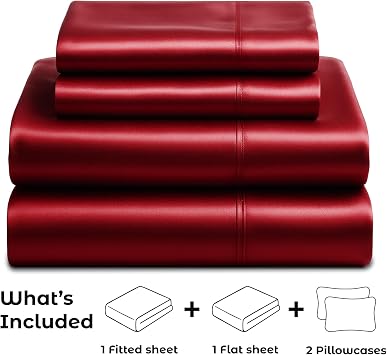 Satin Sheets King [4-Piece, Burgundy] Hotel Luxury Silky Bed Sheets - Extra Soft 1800 Microfiber Sheet Set, Wrinkle, Fade, Stain Resistant - Deep Pocket Fitted Sheet, Flat Sheet, Pillow Cases