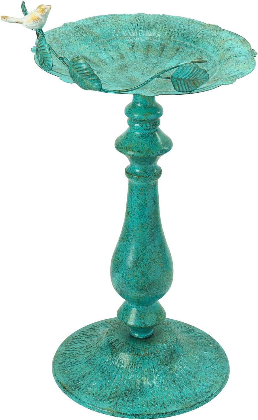 MUMTOP Bird Baths for Outdoors-Metal Bird Bath Bowl- Green Birdbaths Stand with Leaf and Bird Decor, Bird Feeders for Outside, Garden, Patio, Lawn, Outdoor Decor