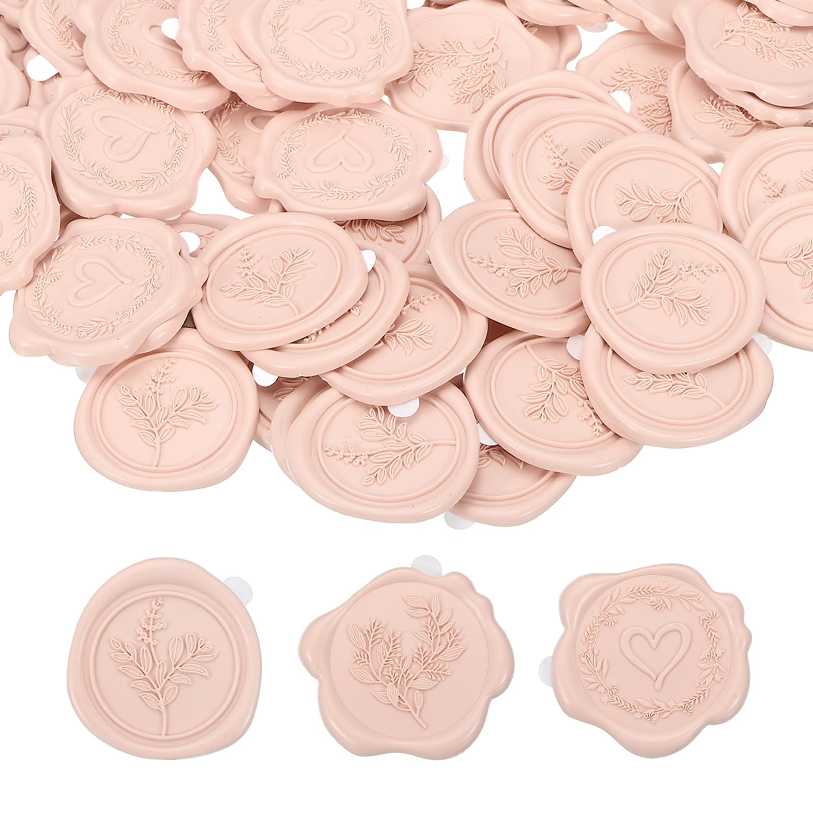PATIKIL 60Pcs 3 Styles Wax Seal Stickers, Garland Embossed Self Adhesive Backed Envelopes Seal Sticker Accessories for Wedding Invitation Letter Birthday Party Gift, Soft Pink