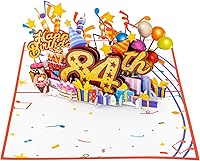 Vista 9 de iGifts And Cards Tarjeta desplegable 3D de feliz cumpleaños 84 – Diseño rojo con números de purpurina, globos, pasteles y regalos – Tarjeta