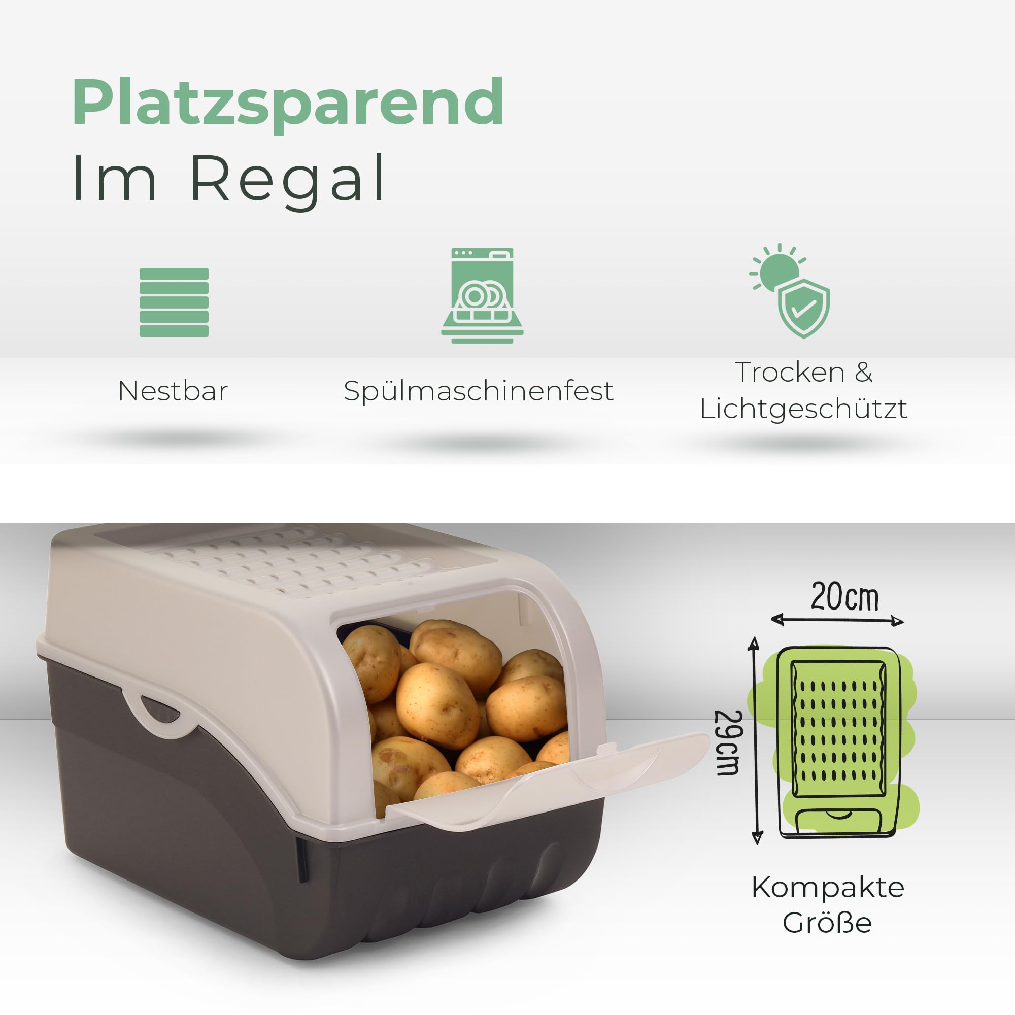Novaliv Kartoffel Aufbewahrungsbox | 3x groß 9L | PERLMUT Weiss | Kartoffelbox | Gemüsebox stapelbar Zwiebelbox Kartoffelkorb Obstbehälter Kartoffelkiste Zwiebel Aufbewahrung Frischhaltedose Möhren