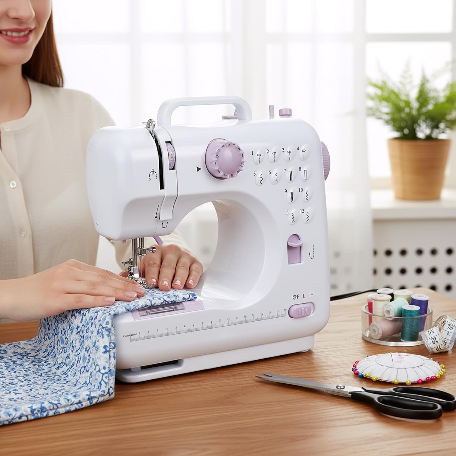 Beginner Sewing Machine with 12 Practical Stitches, 2-Speed Foot Control, Bright LED Lamp, 32-Color Thread Kit, Basic Sewing Supplies, Sewing Machine Table Match, Tool for Kids’ DIY Projects & Mends - Image 2
