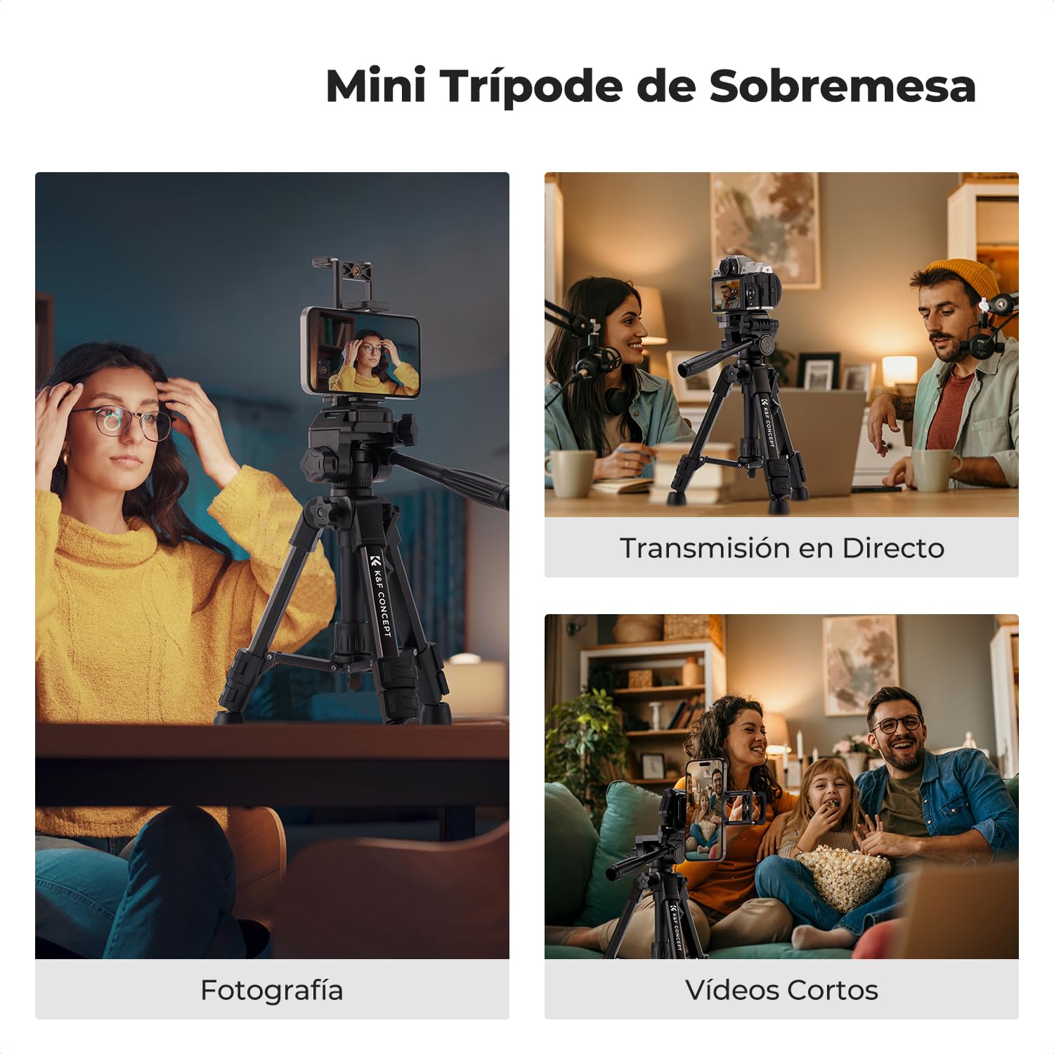 K&F CONCEPT Mini Trípode Mesa para Cámara, S233A0 Trípode de Aluminio 64cm con Control Remoto Pequeño y Portátil para Cámaras DSLR, Videocámaras, Teléfonos, Proyectores y Telescopios