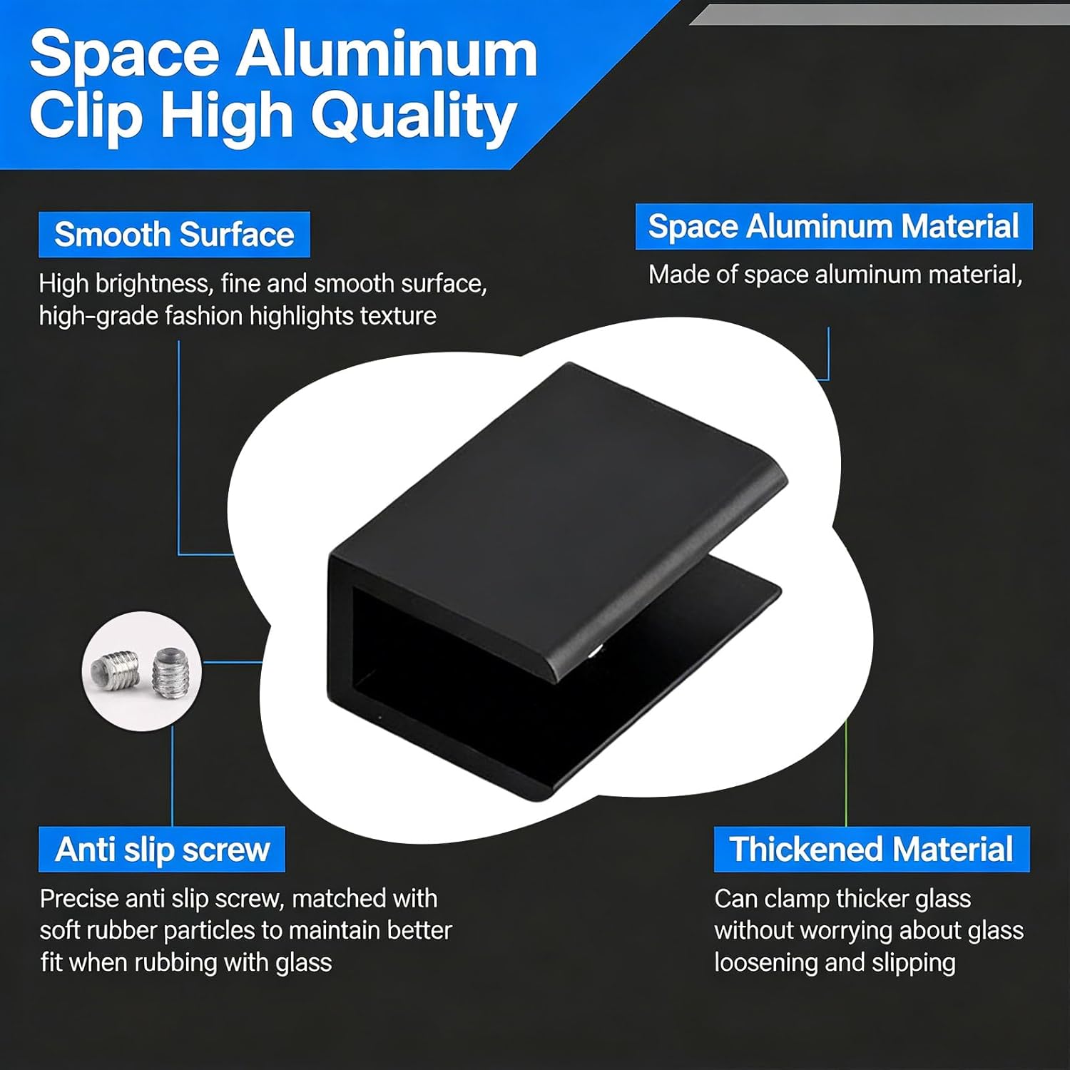 8 Pcs Black Aluminum Alloy Square Glasses Shelf Brackets Clamp Clip, Greenhouse Glass Clips Holder Support, Glass Shelf Supports, Mirror Corner Brackets (Suitable for 5-8mm Thick)