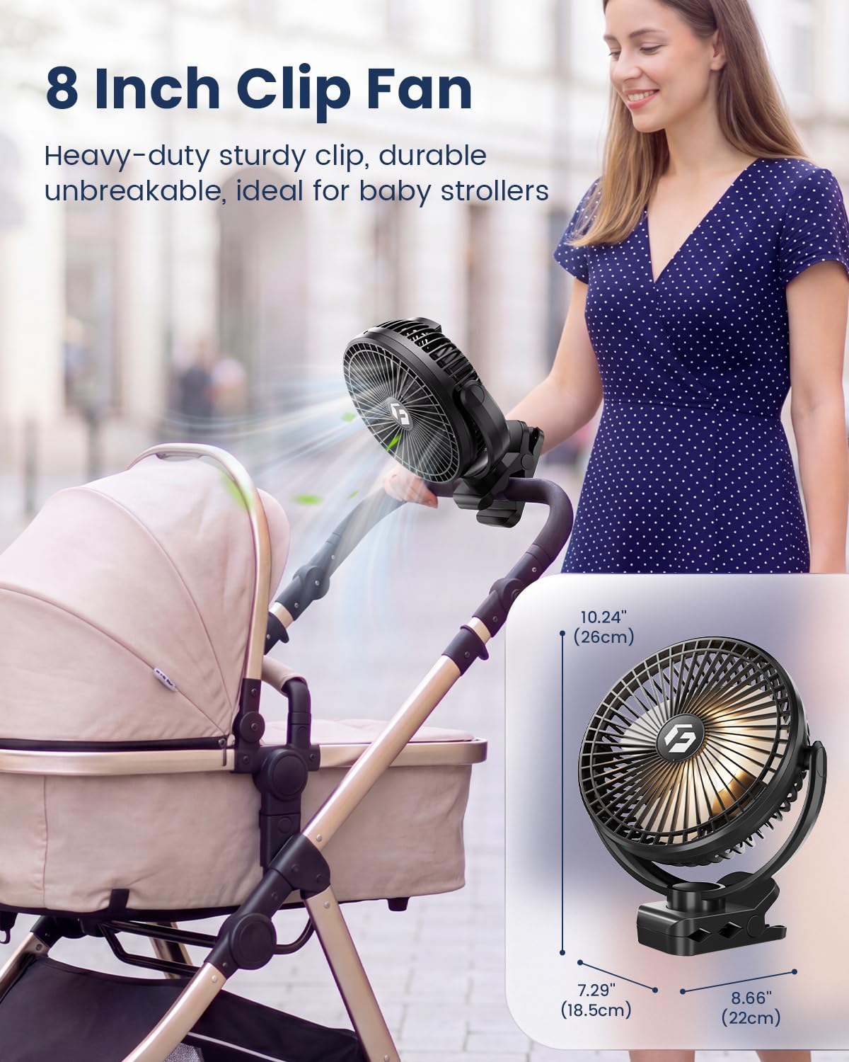 Ventilateur de poussette portable 12 000 mAh avec lumières LED, 60 heures silencieux, fonctionne avec des piles avec pieds de trépied, mini ventilateur USB rechargeable, ventilateur de camping pour