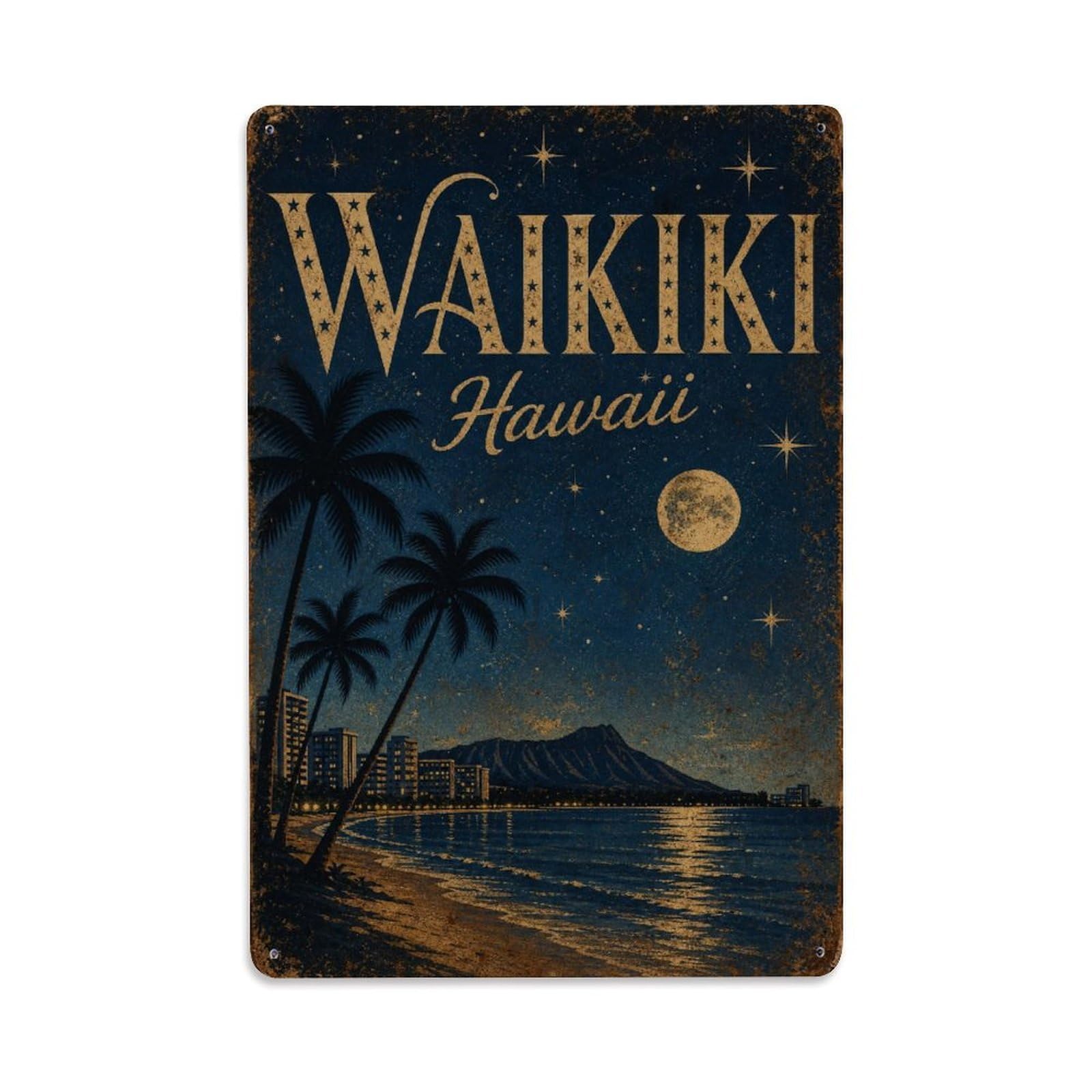 Island Travel Waikiki Hawaii Shore Coastal Heritage Metal Tin Sign