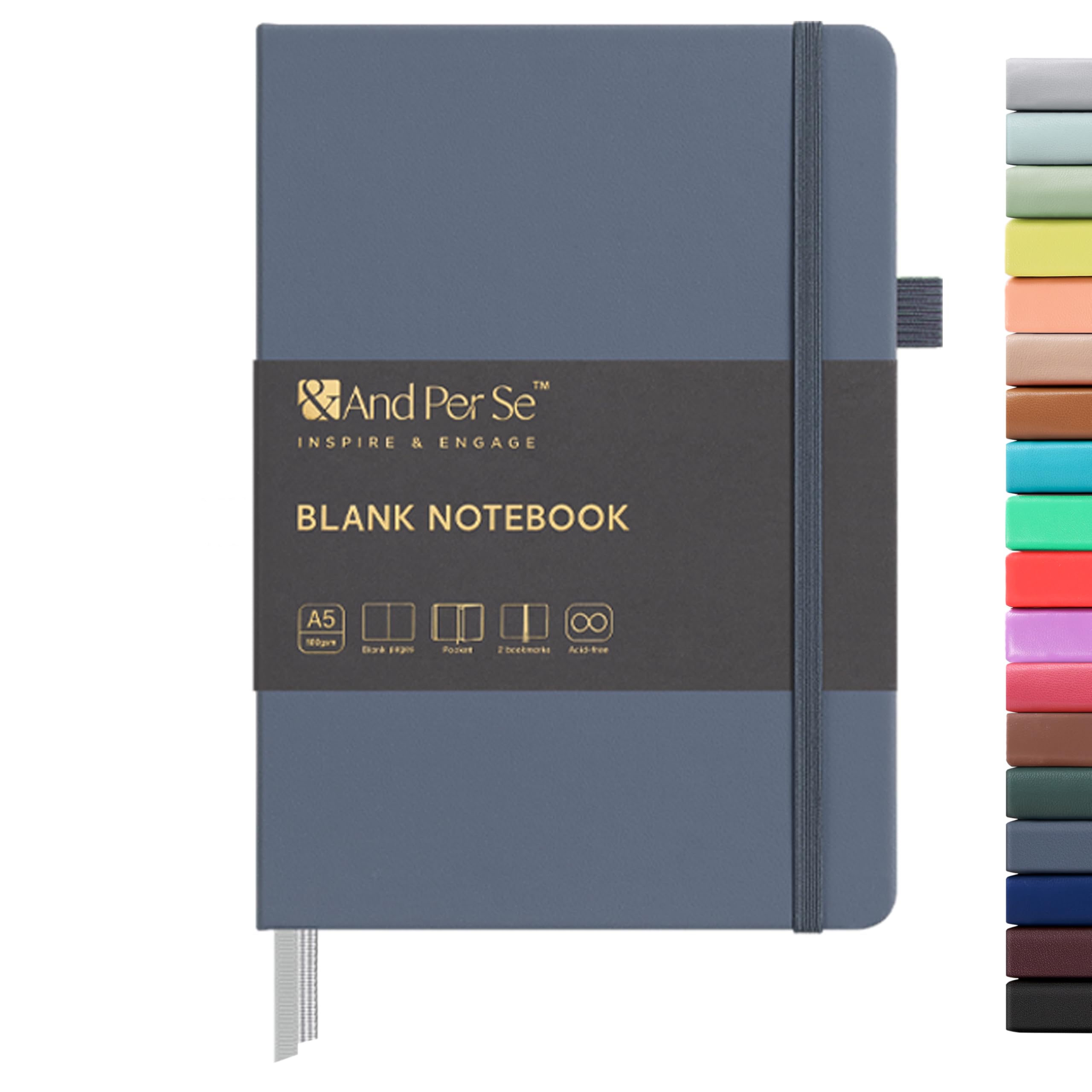 &And Per Se Blank Sketch Notebook, A5 Hardcover, 160 Pages 100gsm Thick Paper, Unlined Journal for Drawing, Doodling, Hand Lettering โ Creative Gift for Artists, Designers, Writers (Dark Blue) โ image 1