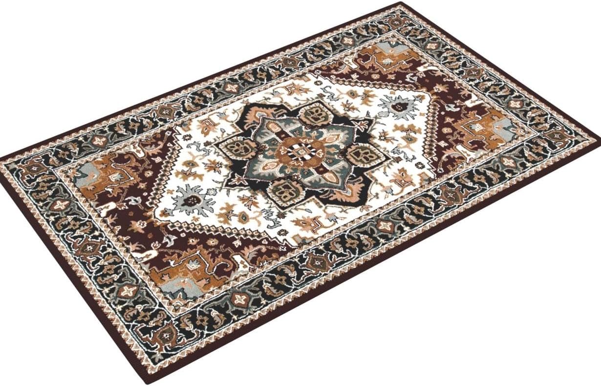 Ivory and Red Hand-Tufted Wool 5' x 8' Area Rug