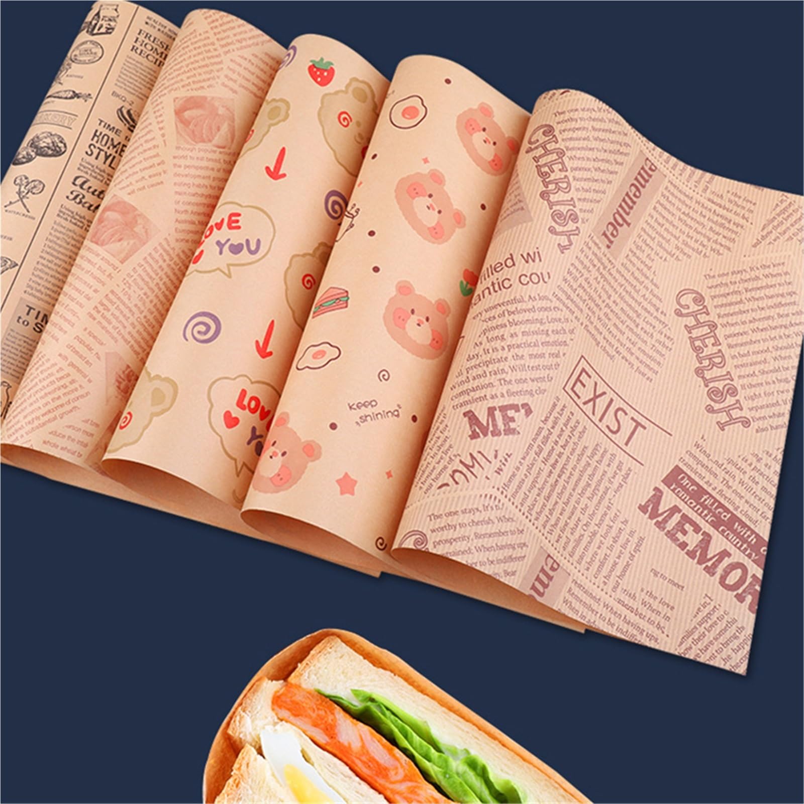 Papel de horno 50 piezas de papel for envolver sándwiches, pergamino antiadherente y resistente a la grasa, for hornear for pan pizza
