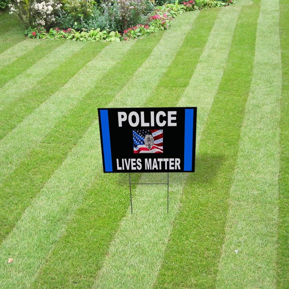 Plastic Weatherproof Yard Sign Police Lives Matter Black Blue1 Police Badge and American Flag Awareness Olive-Green for Sale Sign Multiple Quantities Available 24INx18IN Two Sides Print Set of 2
