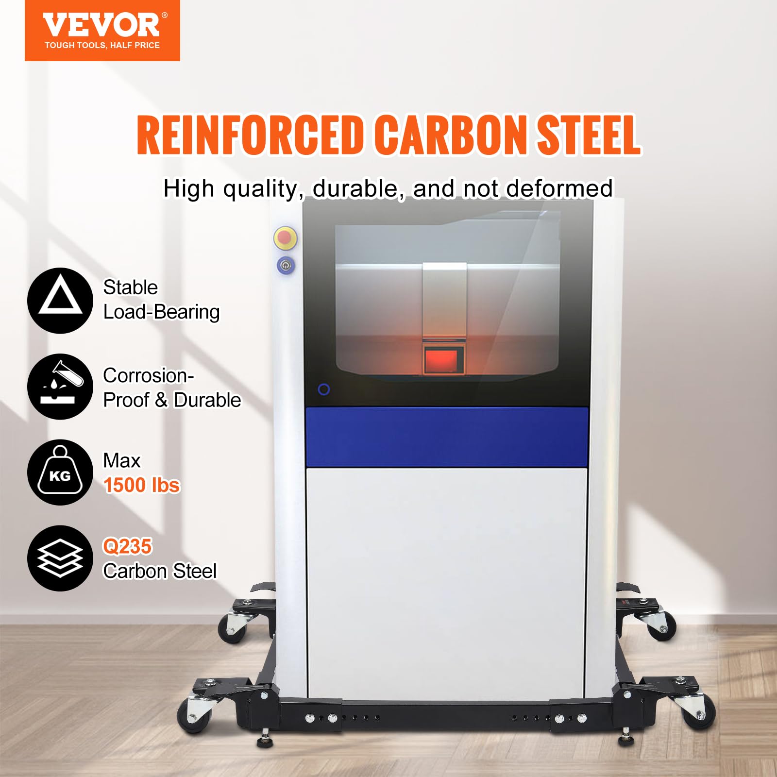 VEVOR Ruchoma podstawa do dużych obciążeń 680,3 kg, uniwersalny uchwyt z regulowanymi kółkami od 508 x 622,3 mm do 711 x 850 mm, kółka obrotowe, podstawa sprzętu do obróbki drewna pralka