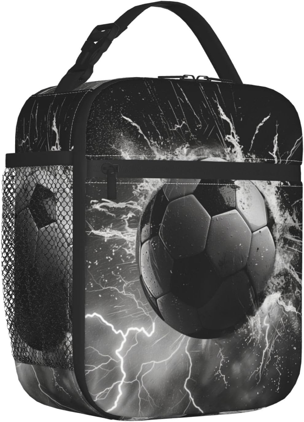Insulated Lunch Box for Boys Kids Girls Soccer Lunch Bag for Work,Picnic,School,Travel,Hiking, Beach or Fishing Polyester Soccer in Water And Lightning Lunch Box - Image 3
