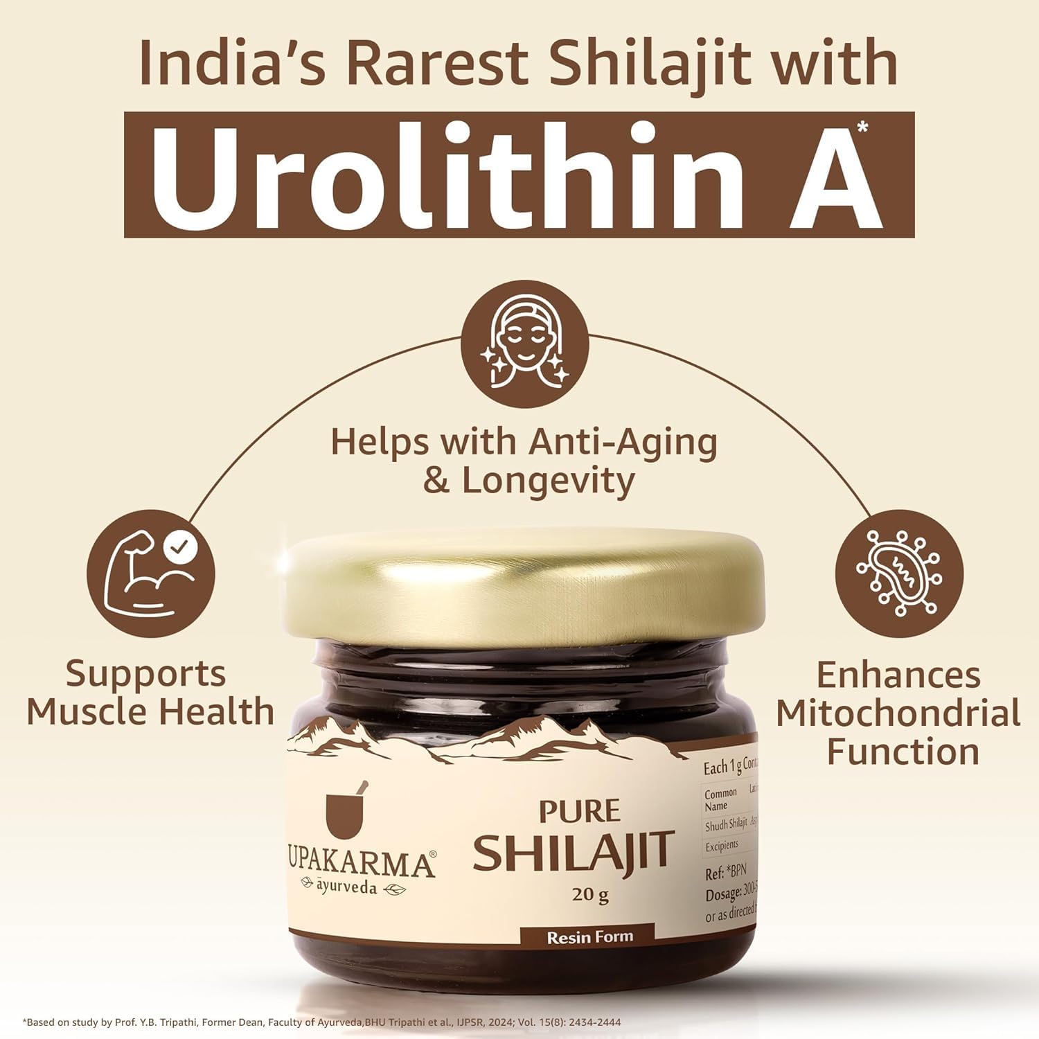 UPAKARMA Pure Shilajit Resin 20g for Men & Women | Boosts Stamina & Strength | 85+ Essential Minerals, Magnesium, Urolithin A | 3rd Party Lab-Test Report