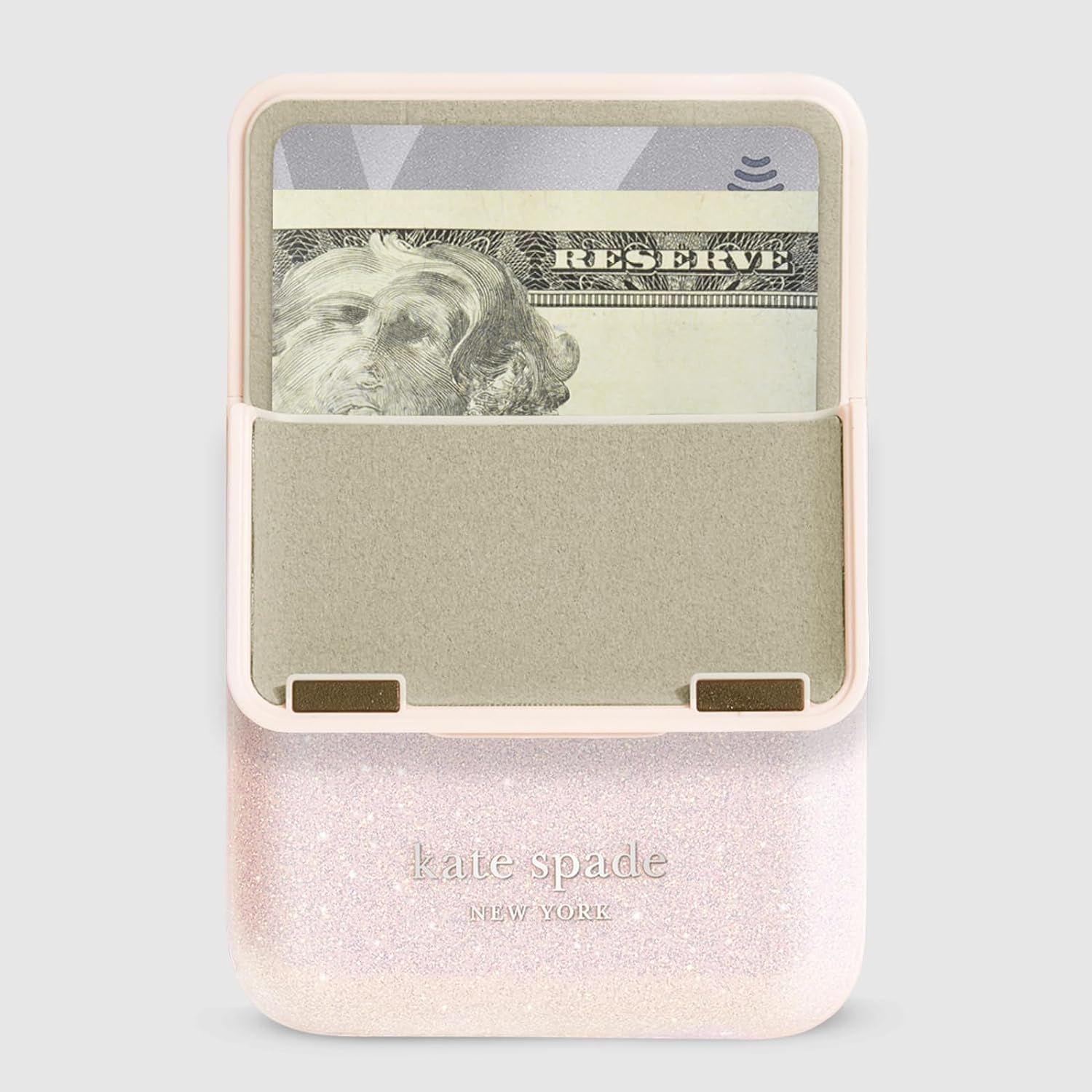 kate spade new york Magnetic Flip Phone Wallet/Card Holder - Compatible with MagSafe Phones and Cases - That Sparkle Pink
