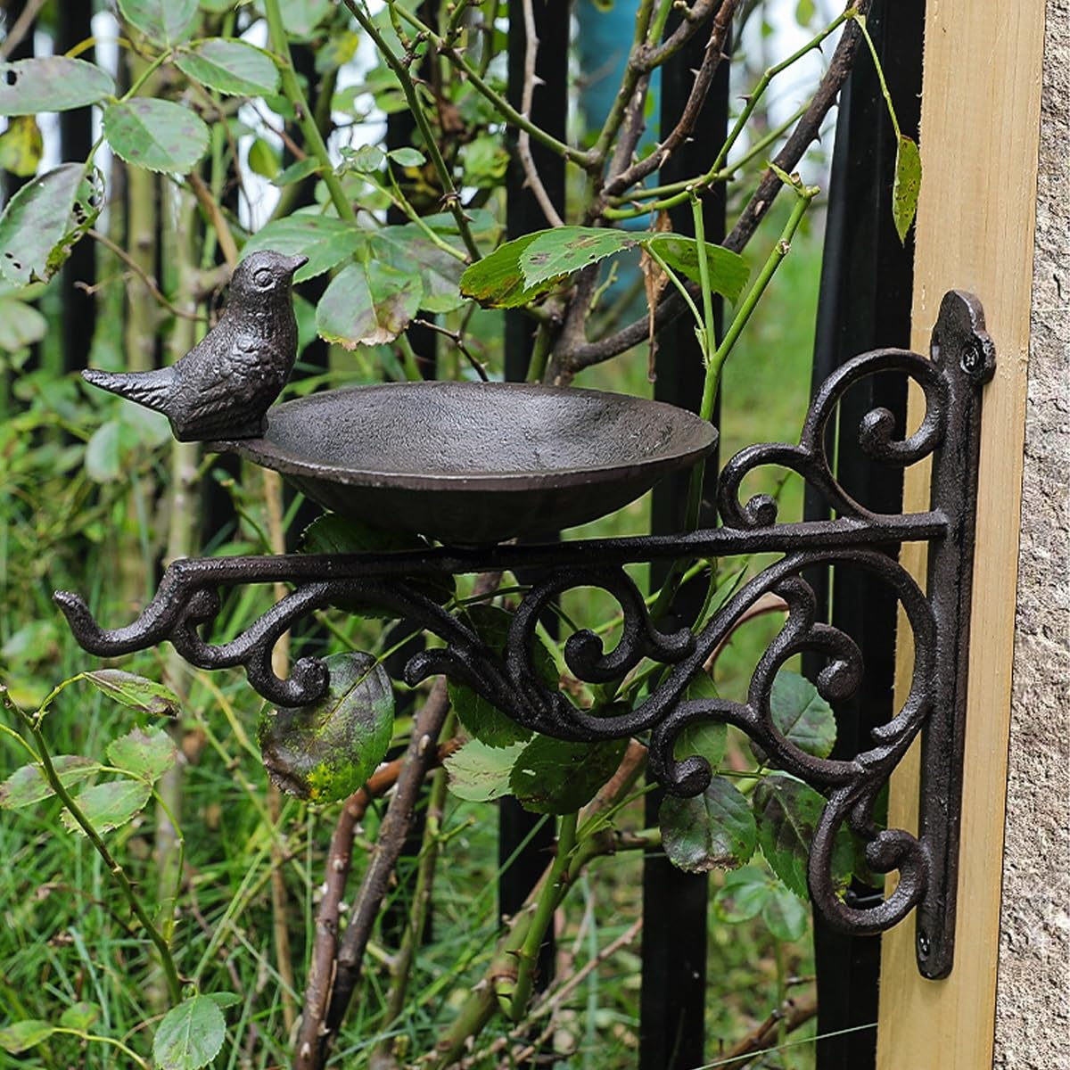 Wandmontierter Vogelbad Futterspender Aus Gusseisen Vogeltränke Wasserschale Für Garten Rasen Terrasse Außenbereich(A)