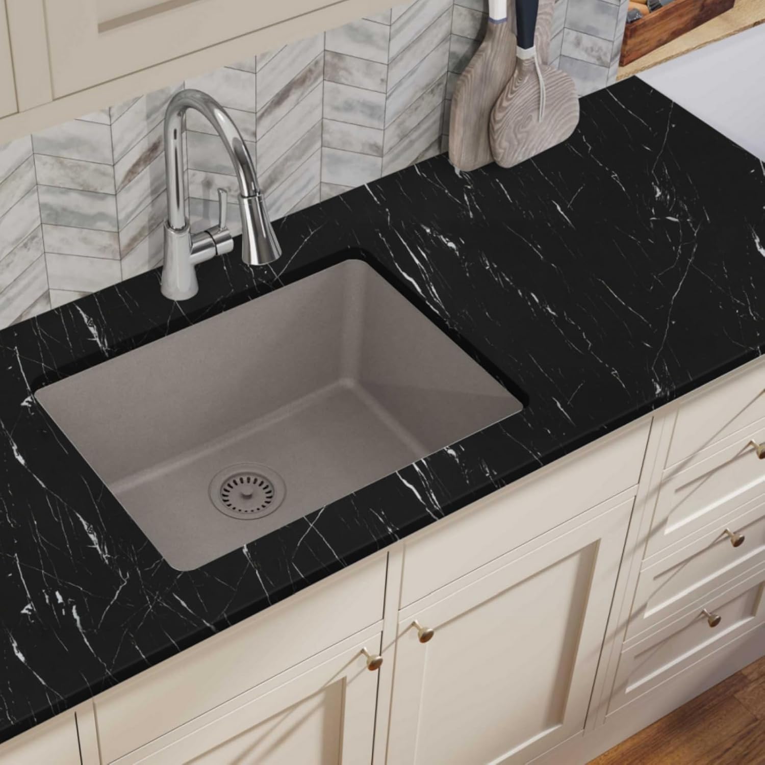 Abyssaly 3D Wood Wall Panels Peel and Stick - 118" x 15.7" Brown Faux Wood Slat Wallpaper + 15.7" x 118" Black Marble Contact Paper for Countertops