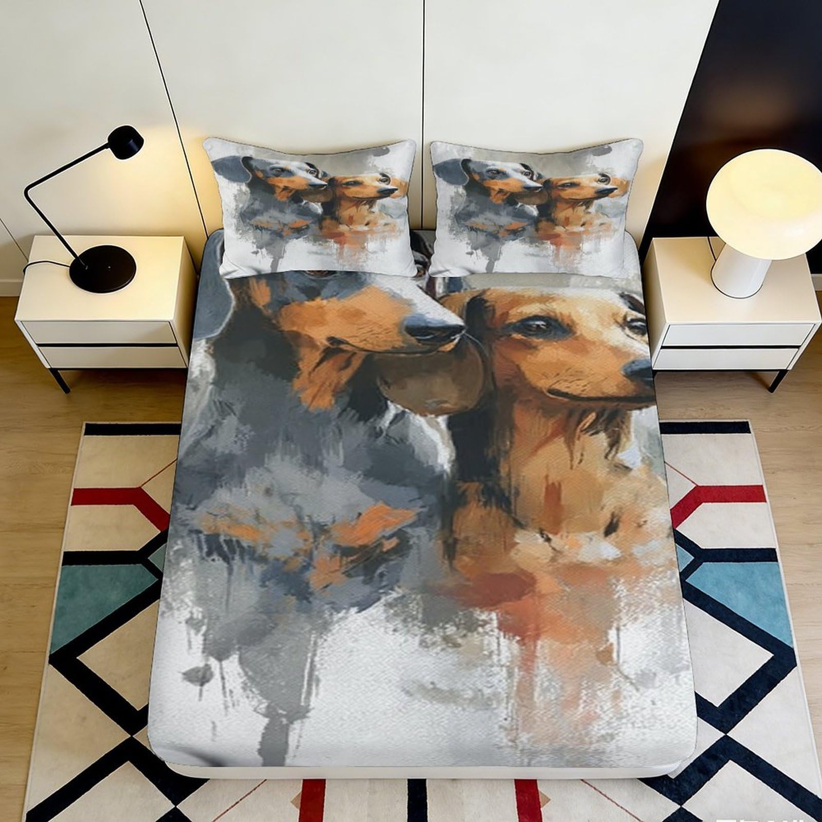 Pnayamiorkfel Style-10 3D Printed Dachshund Dog Fitted Sheet Microfiber Soft Breathable Artistic Bed Cover For Bedroom Guest Room Decor 90X200x25cm