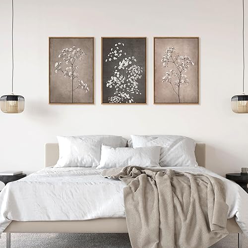 Miniatura 3 de FWIEXA Arte de pared en lienzo neutro de 3 piezas para dormitorio, sala de estar, juego de impresiones botánicas enmarcadas de 16 x 24 pulgadas,