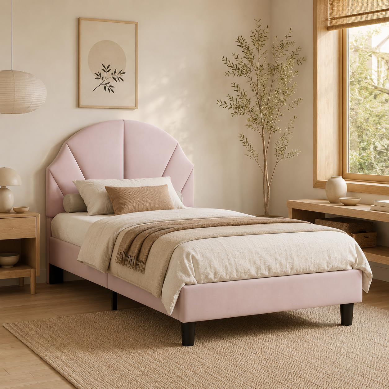 Letto singolo 90 x 200 cm, letto per bambini imbottito con rete a doghe per bambina, letto giovane imbottito con testiera regolabile per cameretta dei bambini, senza materasso