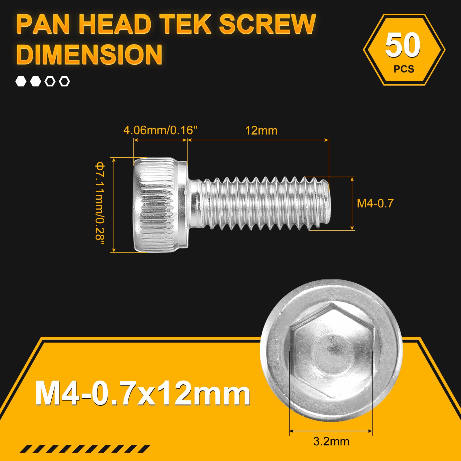 DTGN M4-0.7x12 Socket Head Cap Screws Bolts, 50Pack, Good for Road Bicycle Mountain Bike, Auto, Motorcycle - Image 2