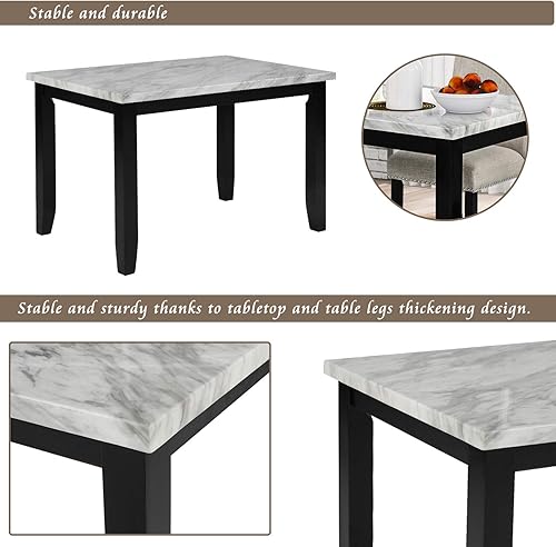 Miniatura 5 de LZ LEISURE ZONE Juego de mesa de comedor, juego de mesa de comedor de cocina para 4, juego de mesa de comedor y sillas de madera, juego de comedor