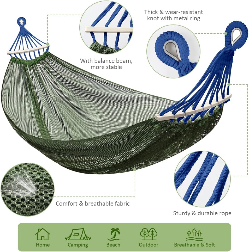 Outerman Camping Hammocks 290 * 150cm(Max 550lb),Breathable Soft Nylon Hammocks with Balance Beam Sturdy Metal Knot Tree Ropes and Travel Bag, Perfect for Outdoor/Indoor Patio Backyard etc.