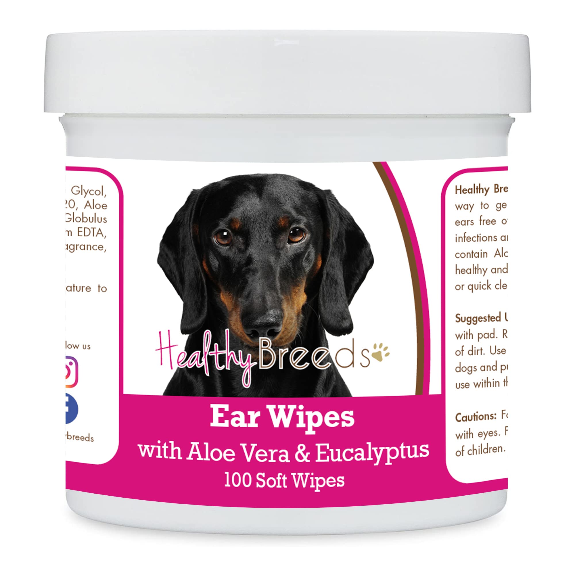 Healthy Breeds Dachshund, Smooth Black and Tan, Ear Cleaning Wipes with Aloe &amp; Eucalyptus for Dogs 100 Count