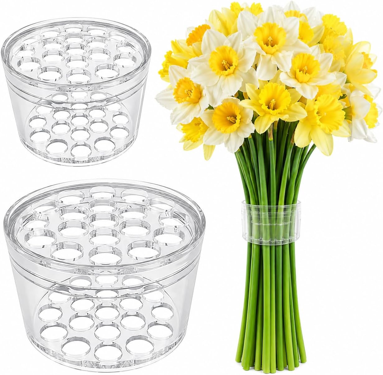 2 Pack Flower Arrangement Holder for Vase, Spiral Blossom Grid Flower Frog Stem Support, Ikebana Bouquet Tool (Clear)