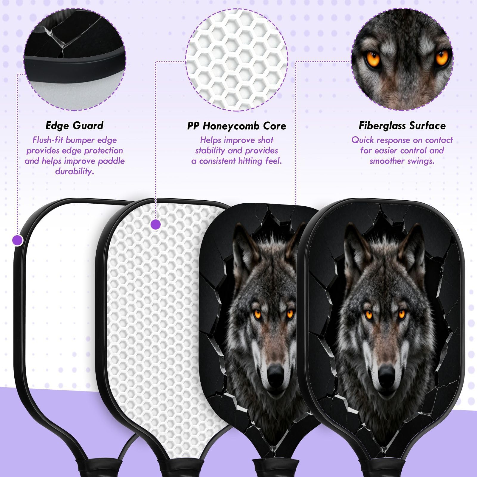 Wolf Lover - Racchette da pickleball in carbonio testurizzato