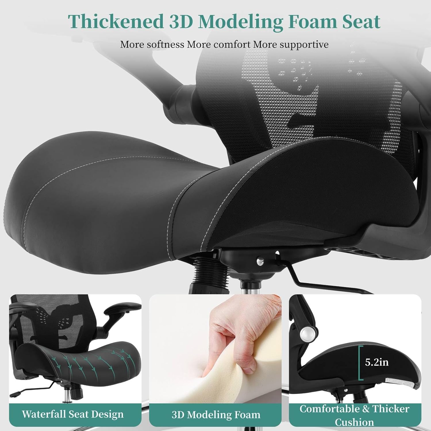 Office Chair 400lbs, Big and Tall Heavy Duty Desk Chair with Wide 3D Modeling Foam Seat, Ergonomic Computer Chair for Heavy People, Adjustable Lumbar Support and Arms - Image 5