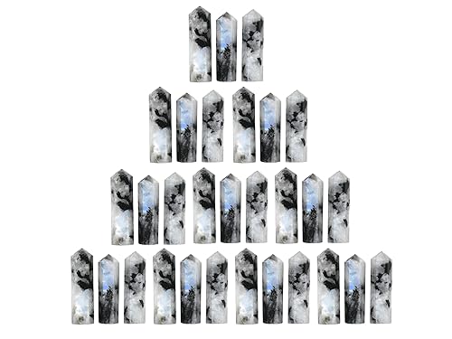 Rainbow Moonstone Crystal Points Bulk 3 Pcs Healing Crystals and Stones - Hexagonal Healing Point Bulk Crystals for Crafts - Premium Gemstones and