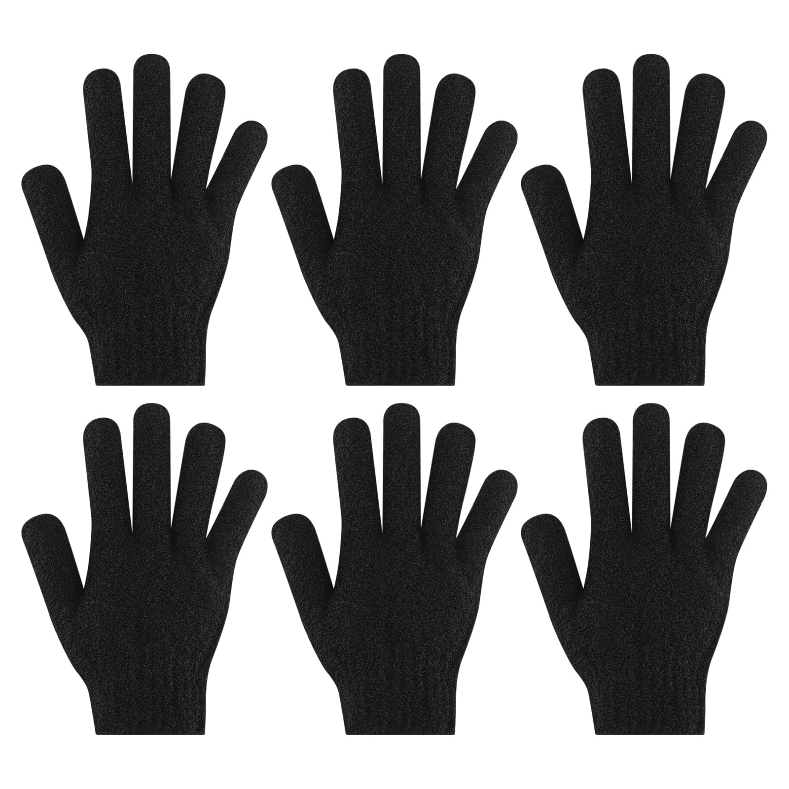 6Pcs Exfoliating Gloves - Bamboo Shower Gloves - Bath and Body Exfoliator Mitts - Scrubs Away Ingrown Hair and Dead Skin - for Shower, Spa and Massage Cell Remover Loofah - Deep Black
