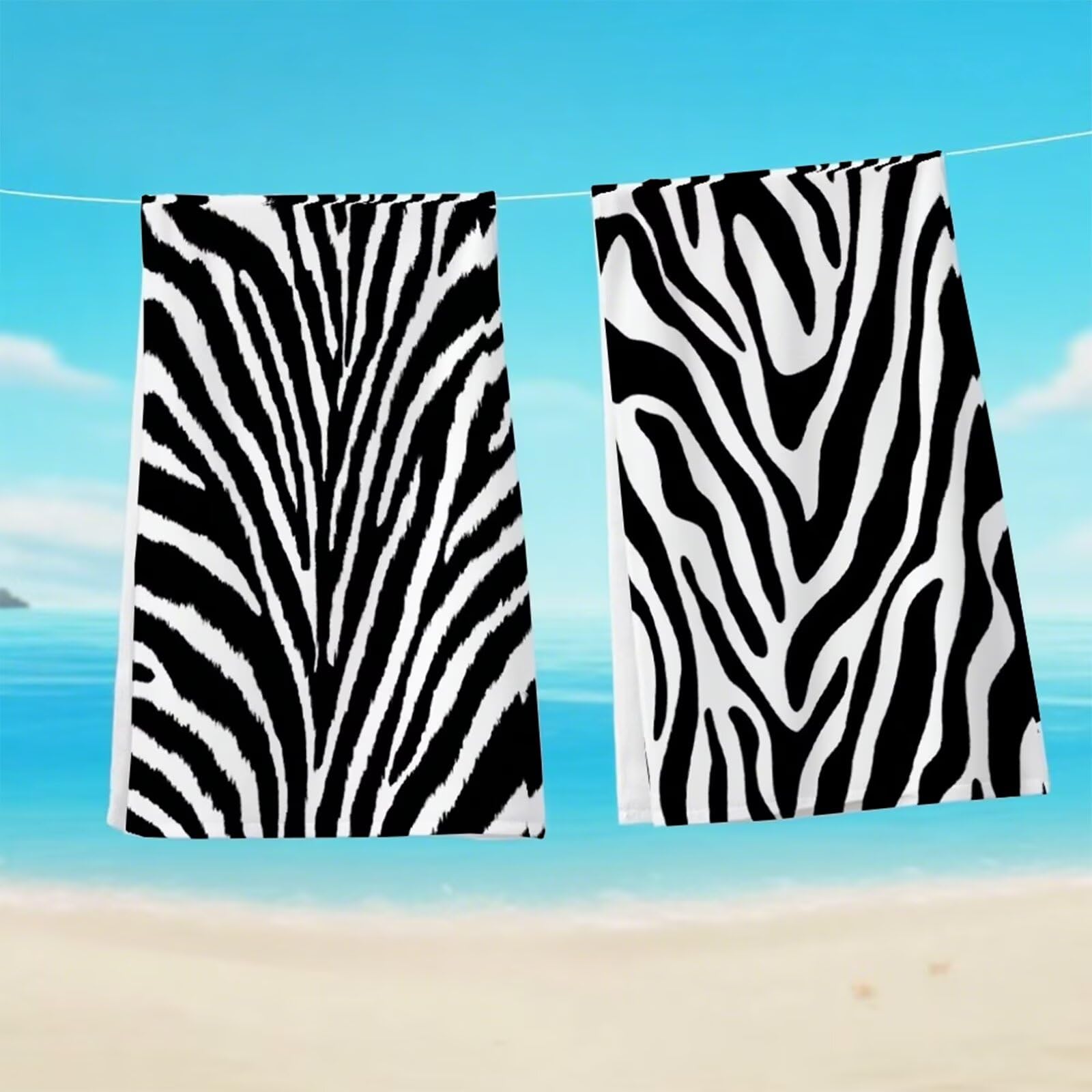 Telo Mare Microfibra 90x180 cm Telo Mare Grande, Asciugamano Palestra Assorbente Asciugatura Rapida, Asciugamano Mare Antisabbi Stuoia Spiaggia per Piscina, Viaggio 2 Set- Stampa Zebra Nera G1-1124